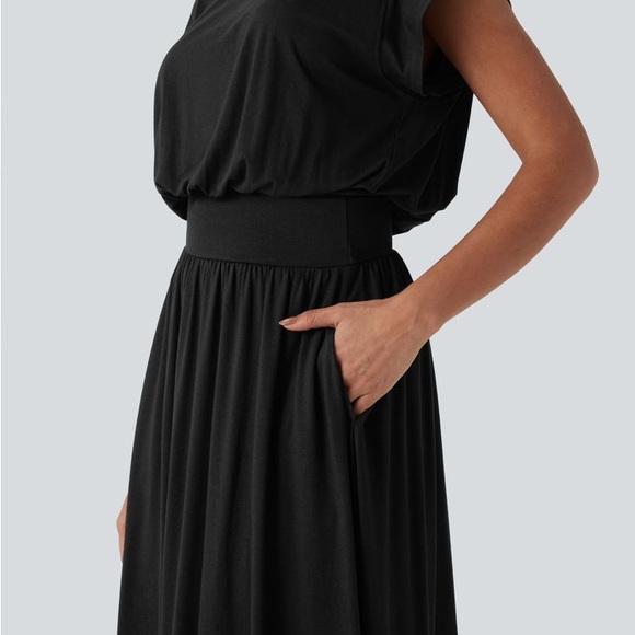 Halara Tummy Control Batwing Sleeve Flowy Midi Work Dress with Pockets XS - Picture 4 of 9